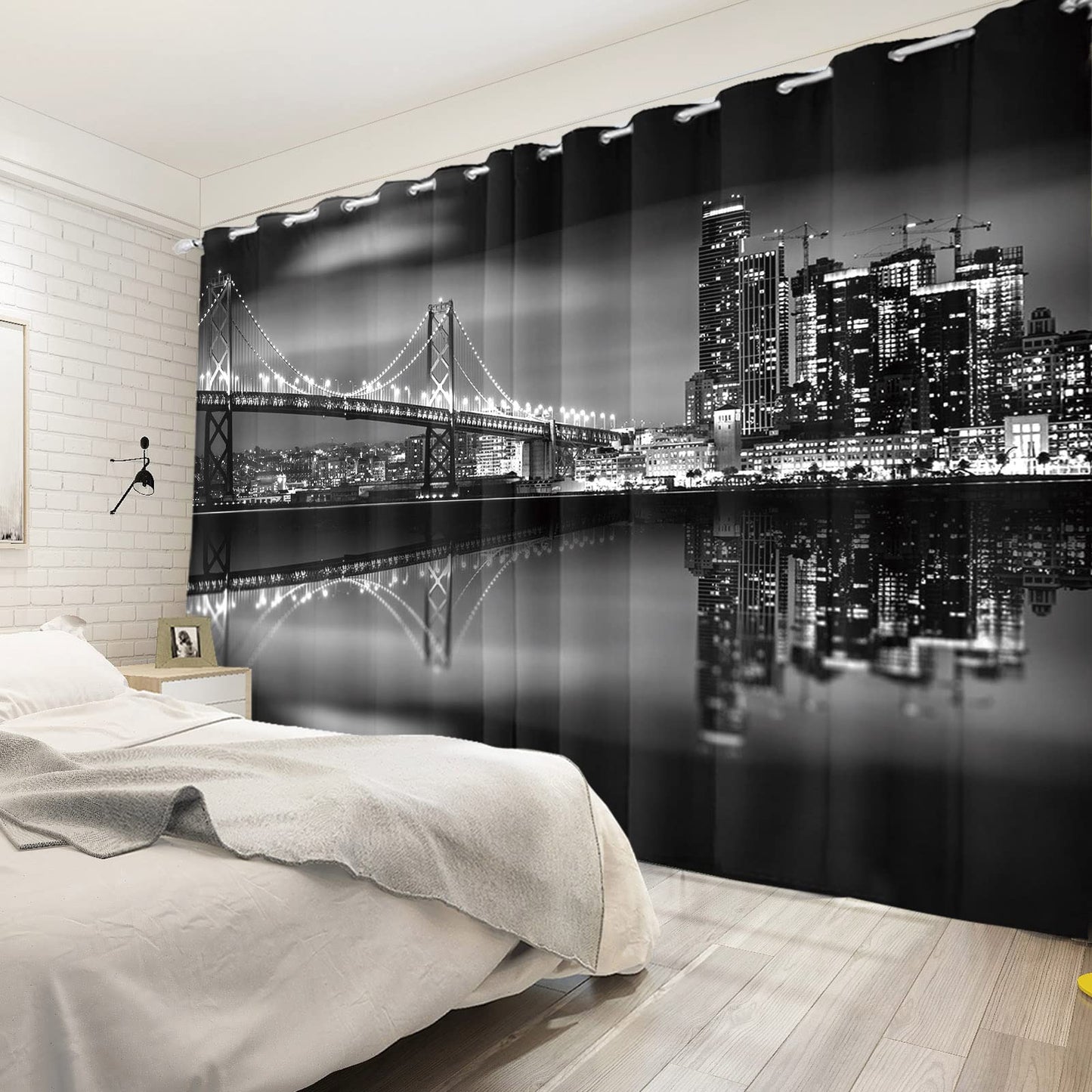 Umpoo City Night View Blackout Window Curtains San Francisco Urban Bridge Skyscrapers Black Scenery Window Drapes 2 Panels Set for Modern Living Room Bedroom Decor Window Treatment, 42x84 Inch