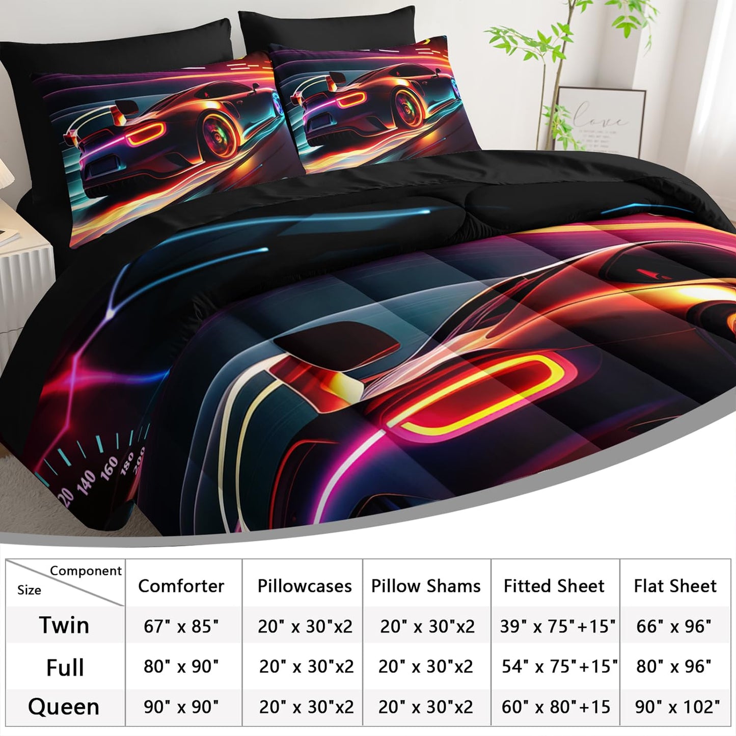 AILONEN Kids 3D Racing Car Comforter Sets Full Size,Extreme Sports Theme Bedding Set Bed in a Bag for Boys Teens,Modern Race Car Comforter & Fitted Sheet + Flat Sheet & 2 Pillowcases,2 Pillow Shams