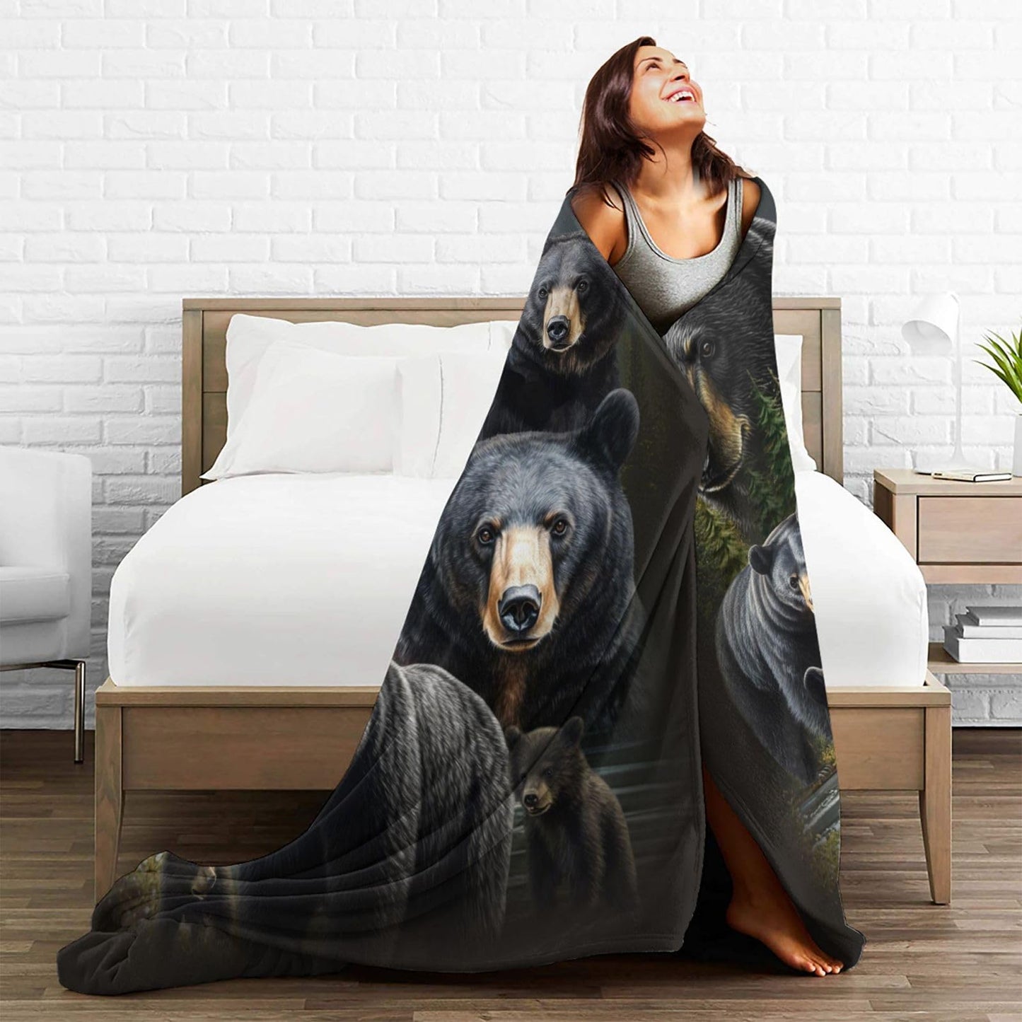 Lovira Black Bear Throw Blanket Rustic Cabin Animal Print Throw Blankets Gifts for Couch Sofa Bed Stuff Decor Lightweight Soft Cozy Fleece Plush Warm Flannel Bedding for Lover Men Women 40"x50"