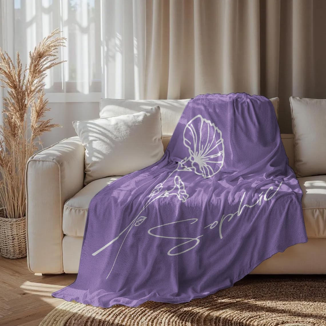 Erostars Ships Next Day, Mothers Day Personalized Blanket Gifts for Mom, Grandma, Handmade Custom Name Blankets with Birth Month Flowers, Customized Blankets and Throws for Girls Birthday Gifts