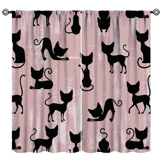 JADERYS Cat Blackout Curtains Cute Funny Animal Cartoon Black Silhouette Pink Art Print for Girls Boys Women Bedroom Living Room Rod Pocket Decoration Window Drapes 2 Panels W21xL45in