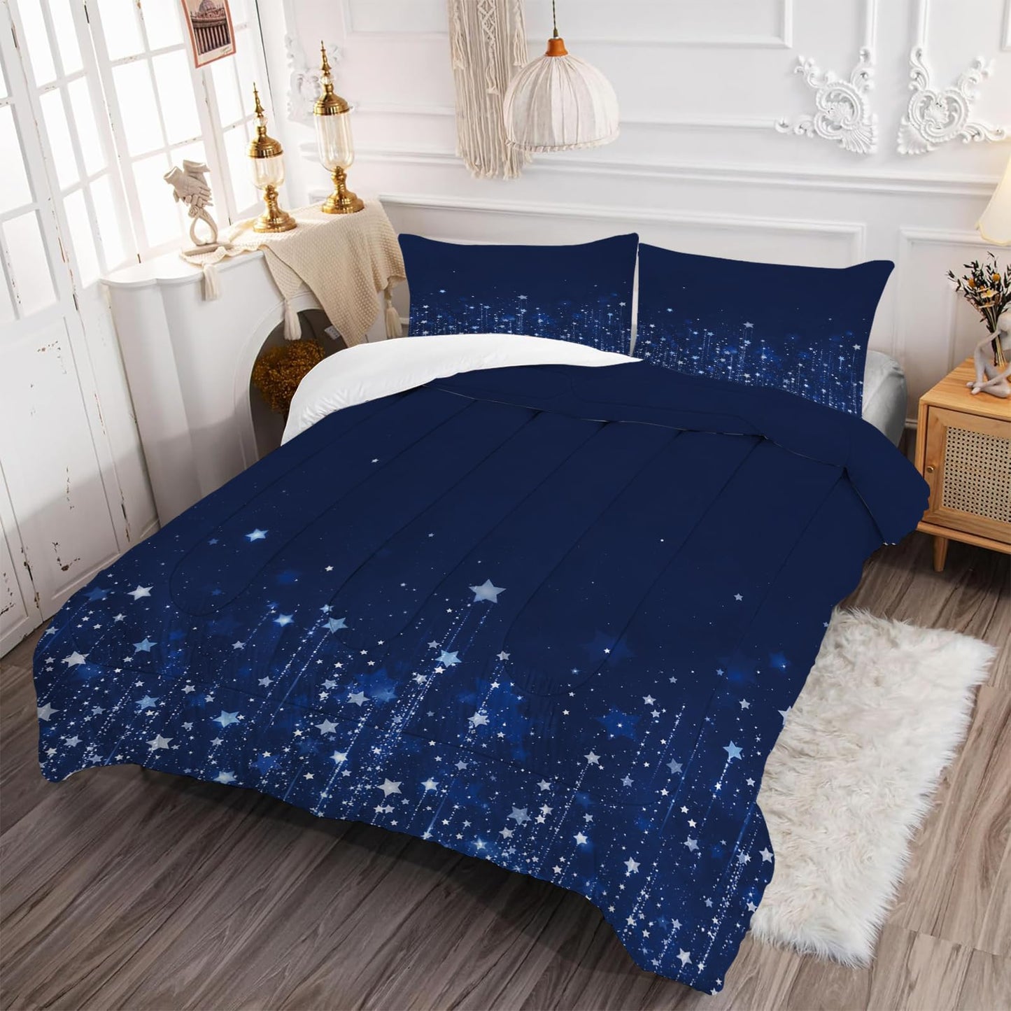kxry Dreamy Galaxy Starry Sky Comforter Set Full Soft Polyester Bed Quilt