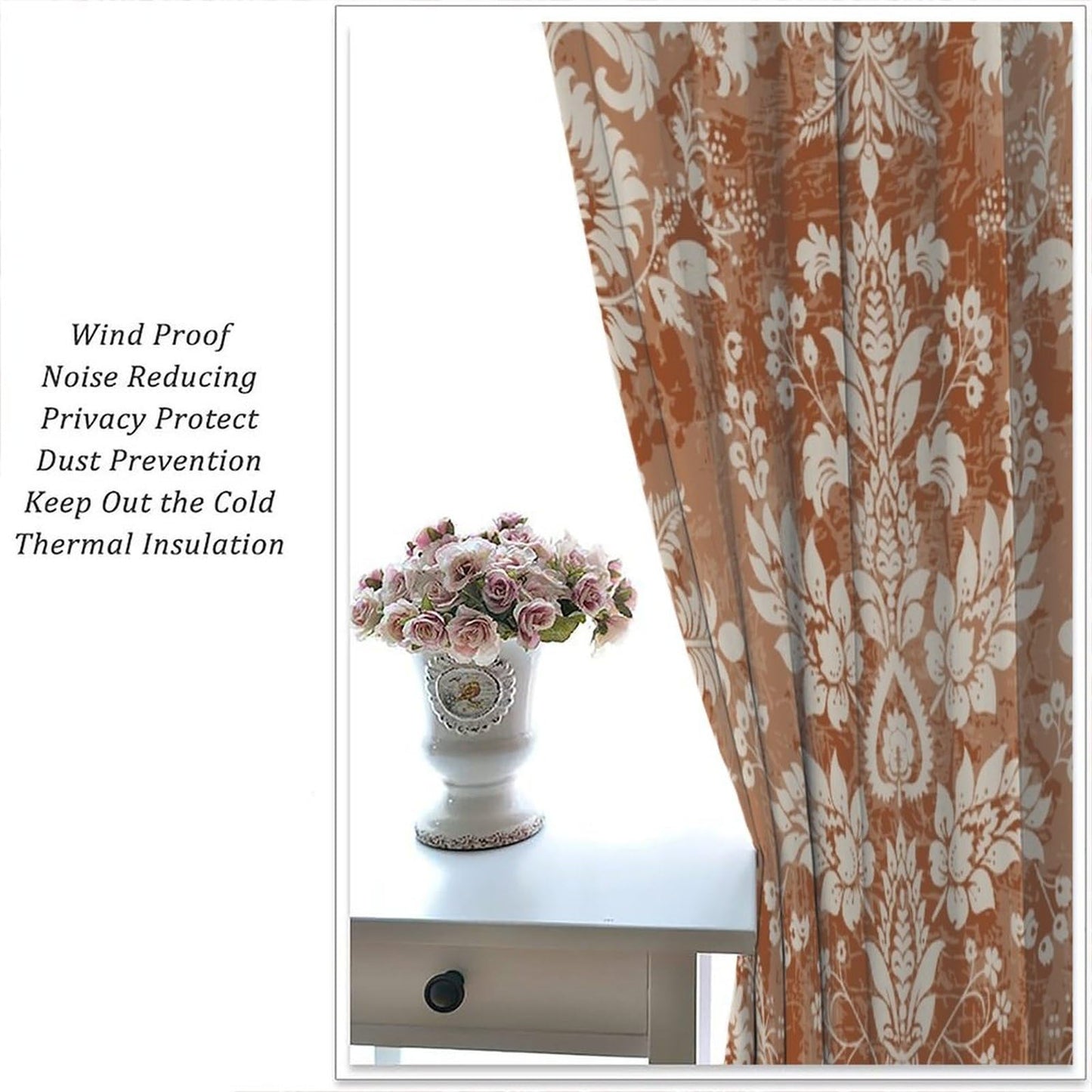 Nanacur Abstract Damask Curtains, Floral Paisley Geometric Ethnic Pattern Aztec Style Window Drapes, for Kitchen Living Room Bedroom 42" W X 45" L (Decorative)