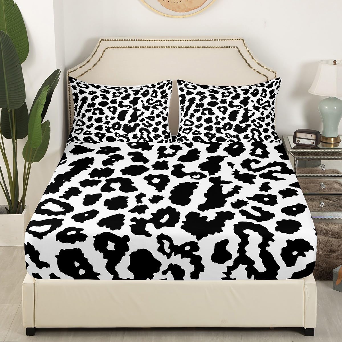Feelyou Black White Leopard Bed Sheet Set Boys Girls Queen Size Cheetah Fitted Sheet for Kids Women Men Ultra Soft Animal Print Bedding Set Safari Bed Cover Room Decor Zebra Bed Set