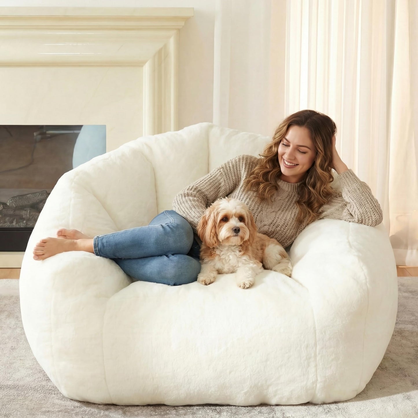 HUGHEAVEN Max Giant Bean Bag Chair, Oversized Bean Bag Sofa for Adults & Teens, Ultra-Soft Comfy Fluffy Floor Lounge Chair with Armrests, Large Bean Bag Couch for Gaming, Reading & Relaxing