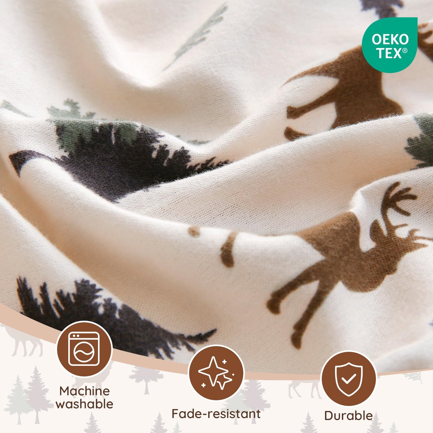 LONAVA 100% Cotton Flannel Sheet Set 4 Pieces, Heavy-Duty Fluffy Flannel Design, Thermal Lock Technology, 16 inch Deep Pocket Cozy Soft Bedsheets,(Twin,Fall Forest)