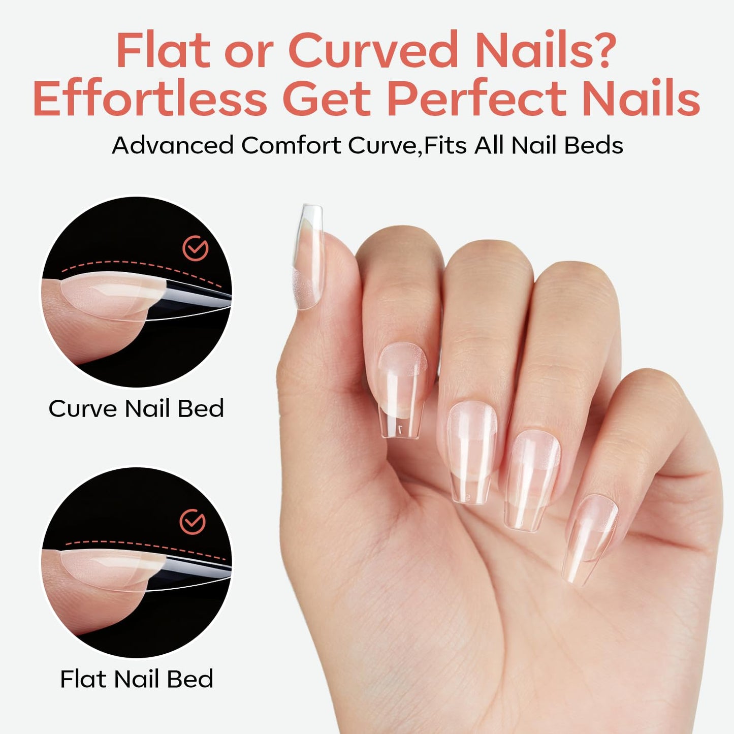 modelones Short Coffin Nail Tips, 360pcs Pre-etched 15 Sizes Clear Fake X Nail Gel Press On Full Cover Half Matte Acrylic Gel Tips for Extension Salon