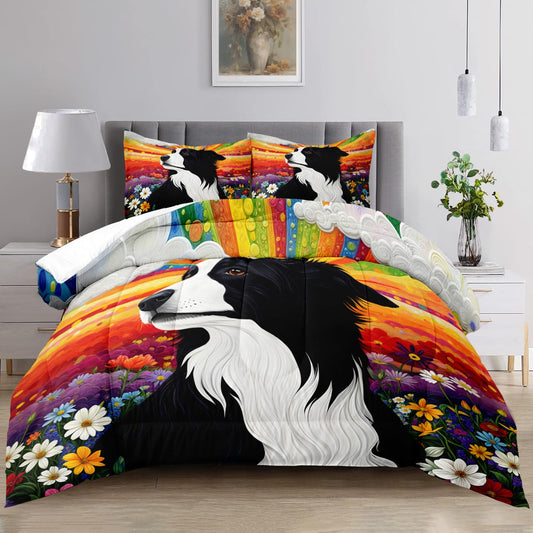 Raphus cucullatus Dog Print Comforter Set,Puppy Quilt Animal Print Bedroom Decor,Dog Bedding Puppy Comforter Set,Animal Print Twin Size Rainbow Bedding Flower Quilt Twin Size