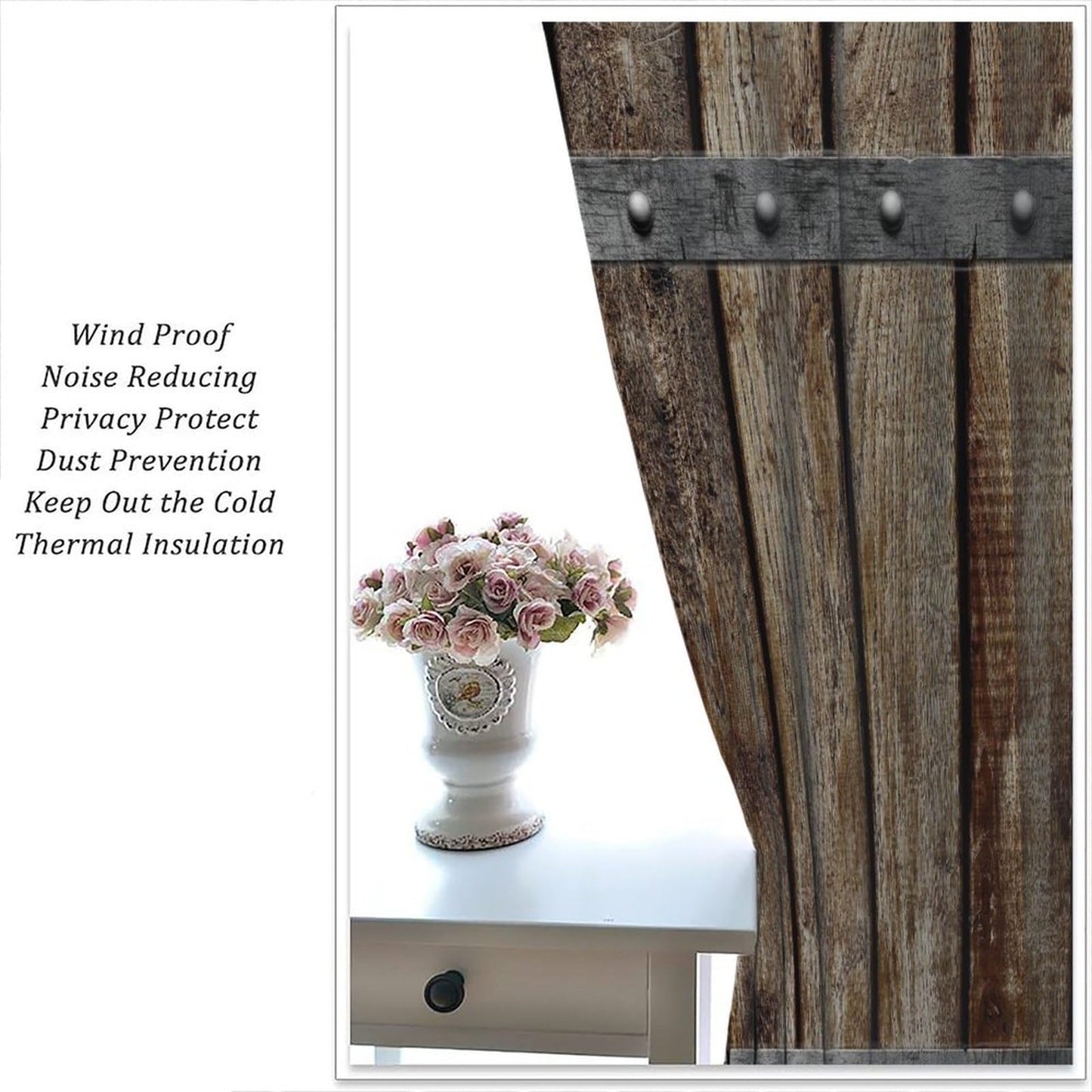 Nanacur Vintage Wooden Door Curtains, Barn Farmhouse Wooden Country Cabin Rod Pocket Window Treatment for Bedroom Living Room Kitchen Drapes 41" W X 45" L (No Blackout)