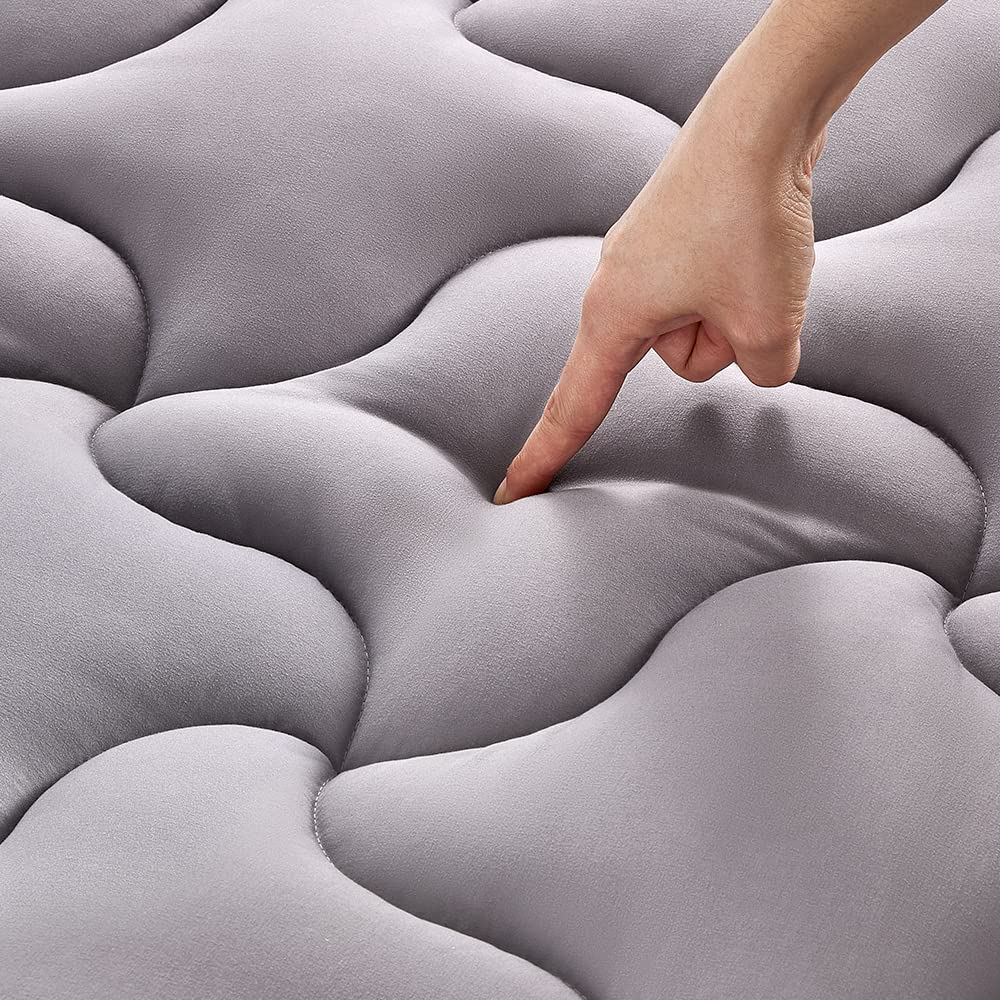 SLEEP ZONE Mattress Topper Twin, Cooling Mattress Pad, Quilted Fitted Mattress Cover, Machine Washable Mattress Protector, Soft Fluffy Down Alternative, Deep Pocket 8~21 inch (Grey, Twin)