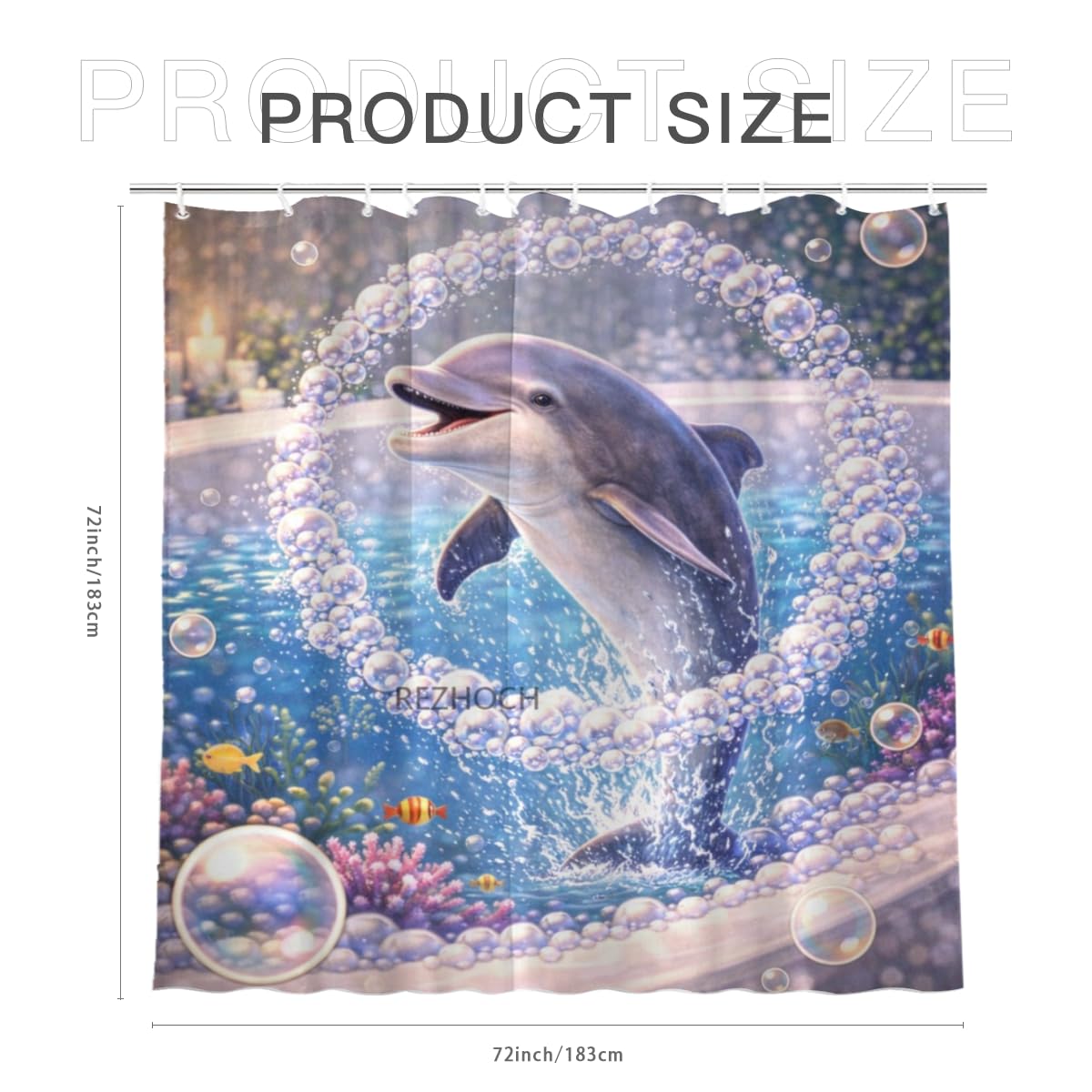 REZHOCH Funny Dolphin Shower Curtain 72x72 Inch,Cute Animal Bubble Bathroom Decor,Lovely Bathtub Waterproof Fabric Modern Art Humor Farmhouse Home Bath Set with 12 Hooks