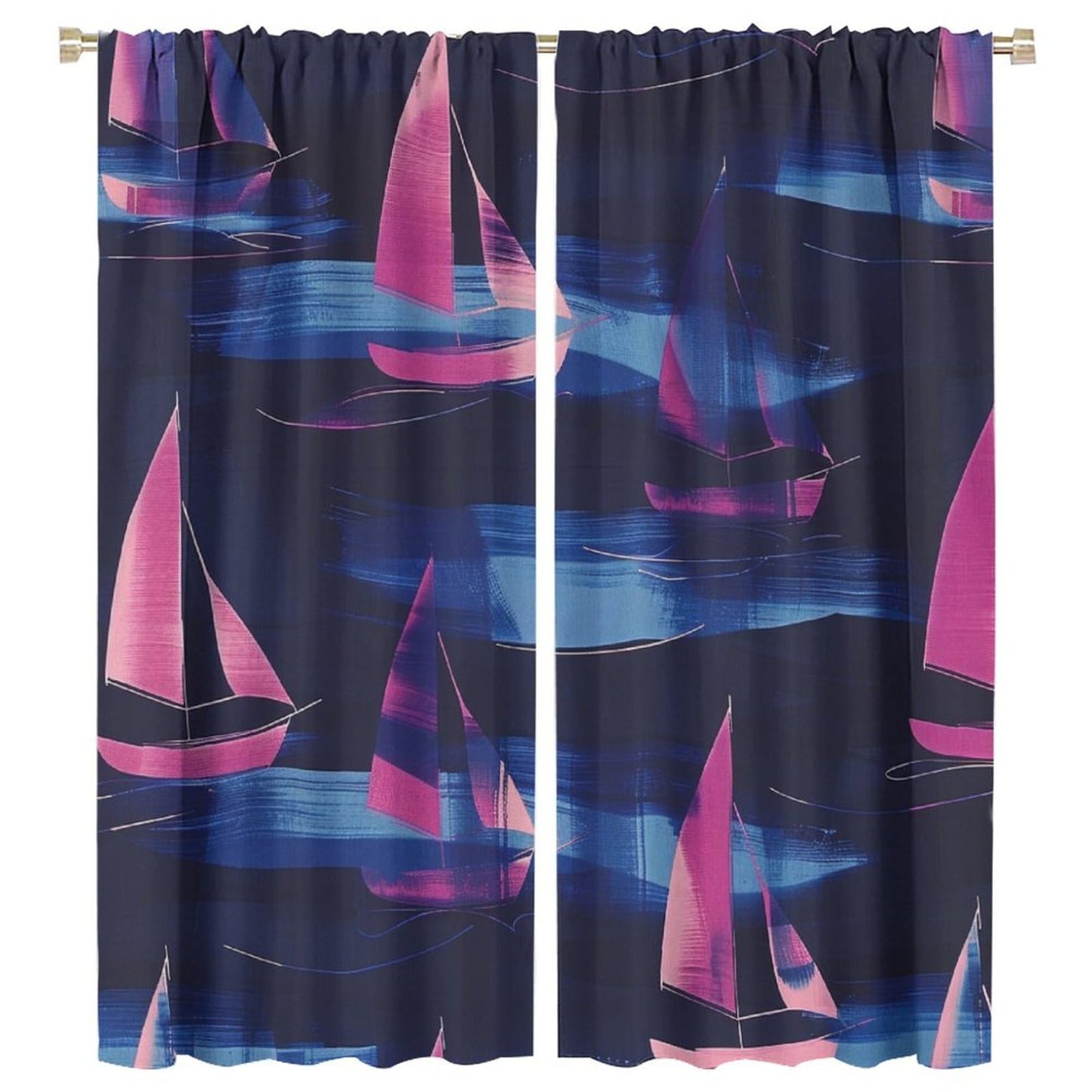 TOWINSFB Abstract Sailing Ship Blackout Curtains for Bedroom Living Room, Modern Ocean Nautical Sailboat Thermal Insulated Room Darkening Curtain - 42" W x 45" L