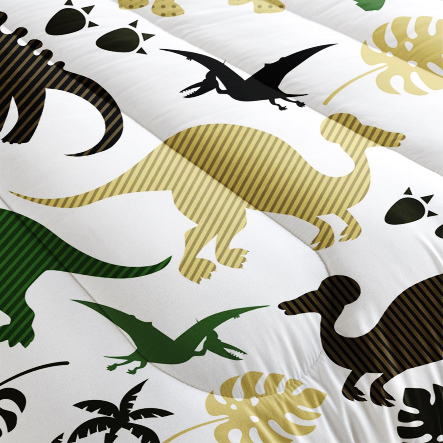 Nttopship Cartoon Dinosaur Comforter Set Twin Size 3 PCS,Green Dinosaur Printed Quilt Set for Bedroom Soft Microfiber All Season Print Quilt Set with 1 Comforter and 2 Pillow Case
