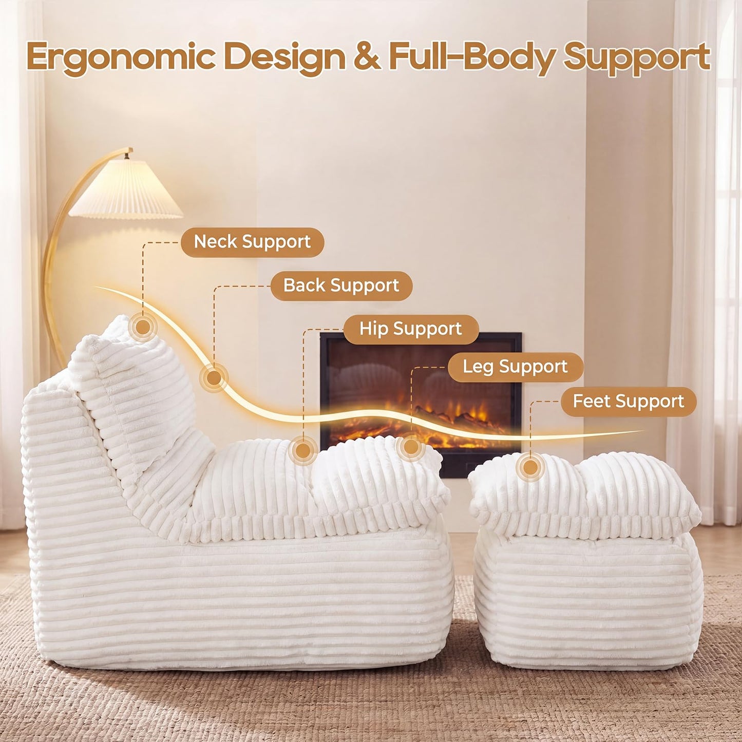 CHAIRKER Boneless Chaise Lounge Chair with Ottoman