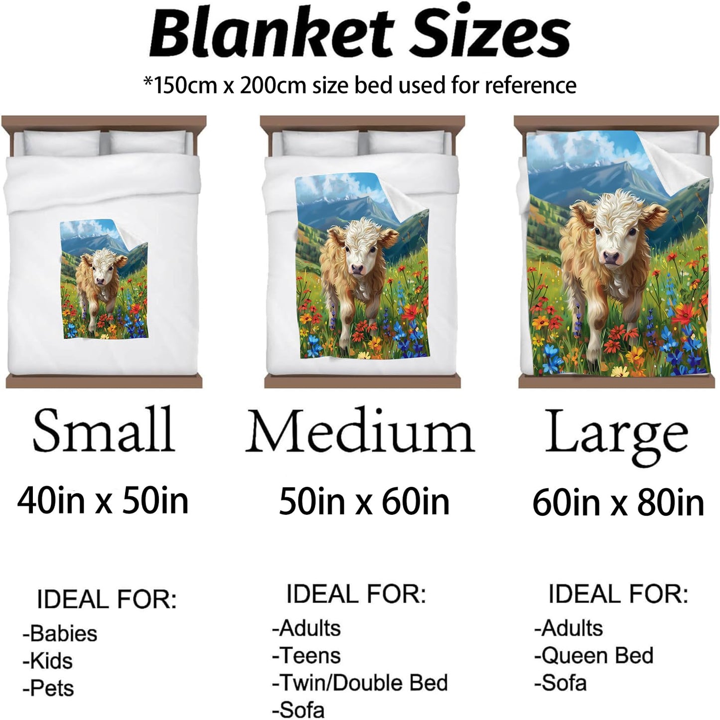Kibue Cute Highland Cow Blanket Warm & Cozy Flannel Throw Blanket with Flowers - Soft Plush Lightweight Blankets for Travel, Bedroom, Office, Home Decor for Adults Kids Women 60"×50"
