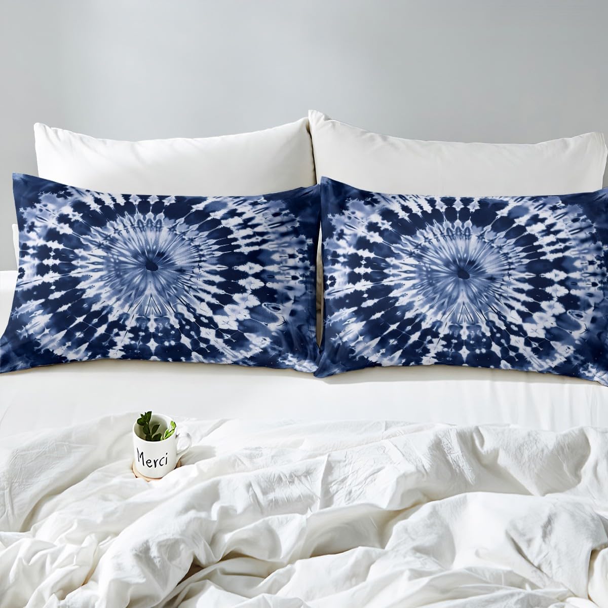 Erosebridal Tie Dye Comforter Cover Purple Spiral Swirl Duvet Cover Batik Gypsy Bedding Set Modern Abstract Pattern Quilt Cover, Navy Blue, Room Decorative 3 Pcs Queen Size, Lightweight
