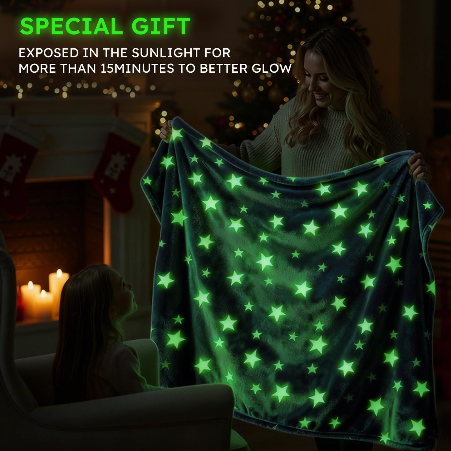 Yoofoss Glow in The Dark Blanket for Kids,Throw Blanket for Boys Girls Kids Age 1-12, Soft Fleece Blanket Bed Sofa Decor Glowing Stars Blankets for Toddler Christmas Toys Gifts 40"x50"