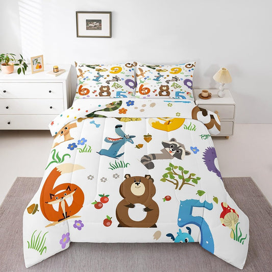 Feelyou Cartoon Animal Comforter Set King Size Zoo Animal Bedding Set for Boys Girls Teens Bedroom Decor Wildlife Comforter Women Men Hipster Style Duvet Set with 2 Pillow Case
