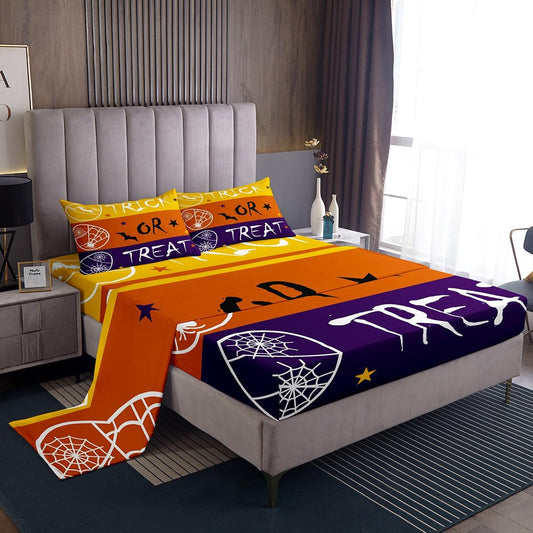 Feelyou Kids Halloween Bed Sheets Set Full Size, Trick or Treat Sheet Set Spider Web Bedding Set Boys Girls Horror Decor Teens Bedroom Decor with 2 Pillow Case