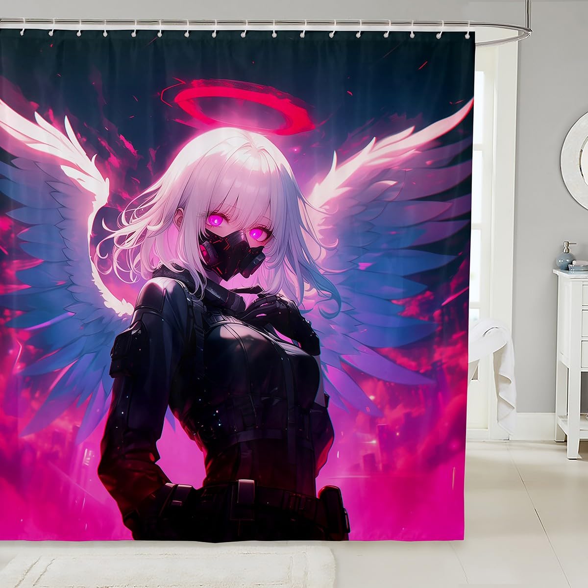 Japanese Anime Bath Curtains Anime Girl Shower Curtain For Kids Girls Teens Men Bathroom, Cartoon Girl Bathroom Shower Curtain Sets 72" W X 78" L Kawaii Japanese Animation Bathroom Accessories