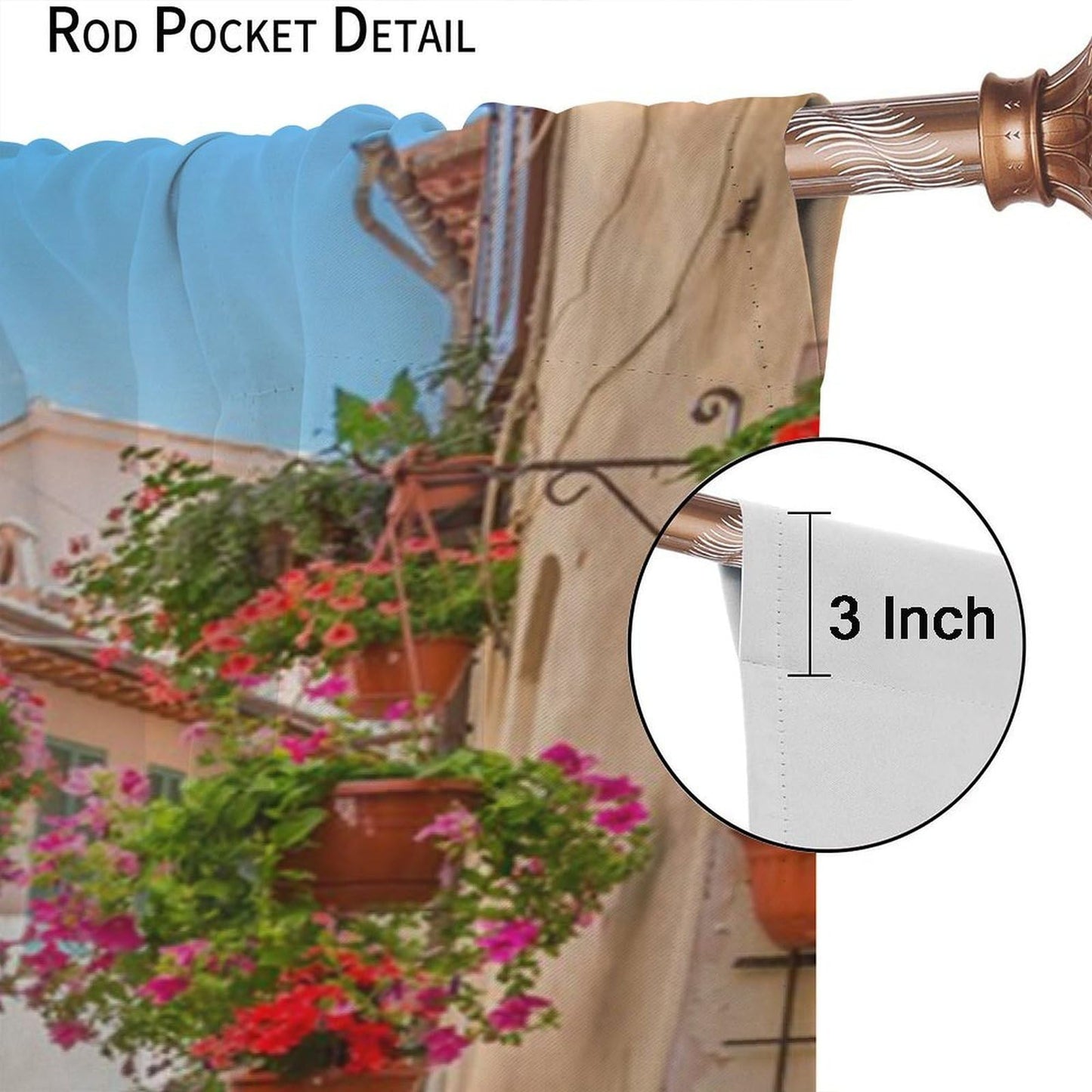 Italian Landscape Decor Curtain, Town Floral Plant Natural European Italy Street Rustic Garden Green Vine Print Rod Pocket Window Drapes, for Bedroom Living Room 42" W X 45" L