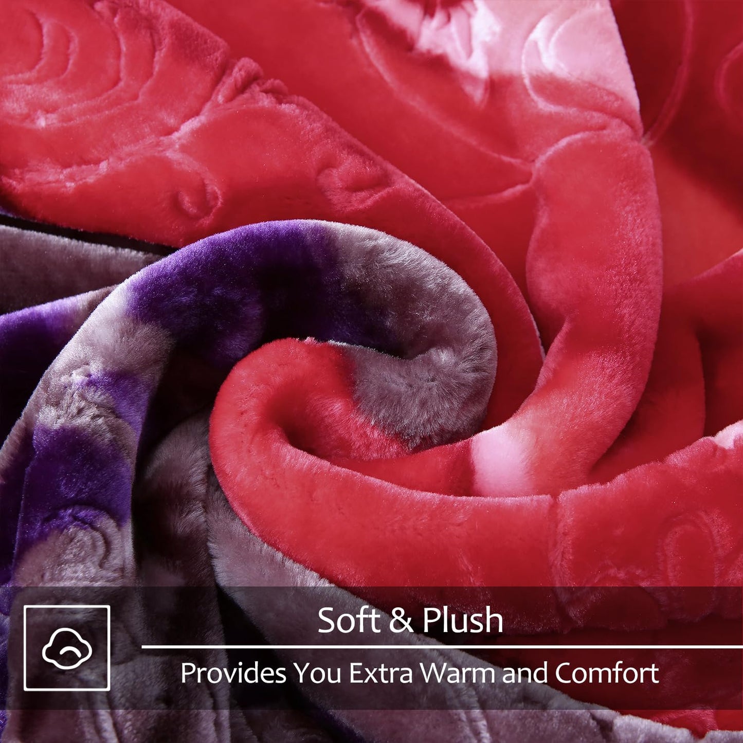 JYK Soft Korean Mink Blanket, 5 LB Fleece Queen 75'' x 87'' - 2 Ply Reversible 520GSM Super Soft Plush, Thick, Warm Bed Blanket for Autumn Winter - Purple, Rose/Camellia