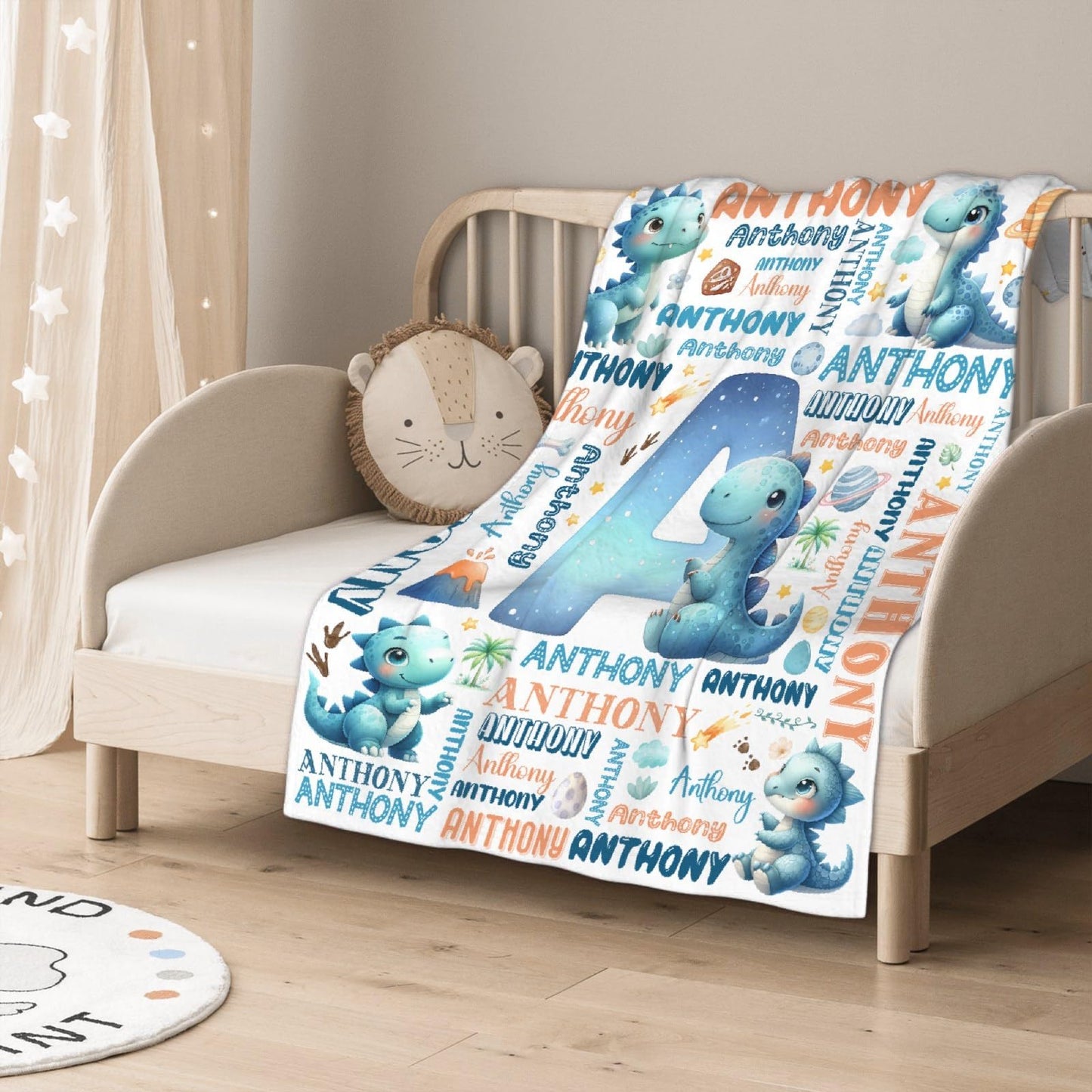 Personalized Dinosaur Blanket,Custom Dinosaur Gifts,Soft Flannel Throw for Bed Sofa,Lightweight,40 x 30in
