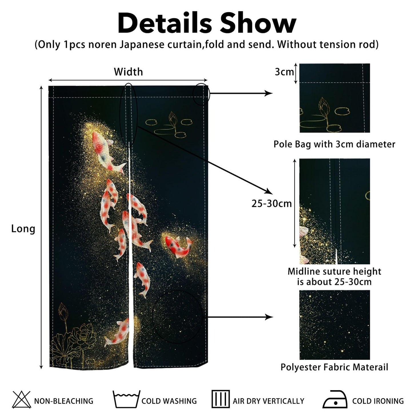 Leowefowa Chinese Ink Painting Doorway Curtain Japanese Noren Kio Fish Door Curtains Asian Feng Shui Tapestry Window Treatment Hanging for Room Privacy Divider Kitchen Home Decor, 33.5"x 70.9"