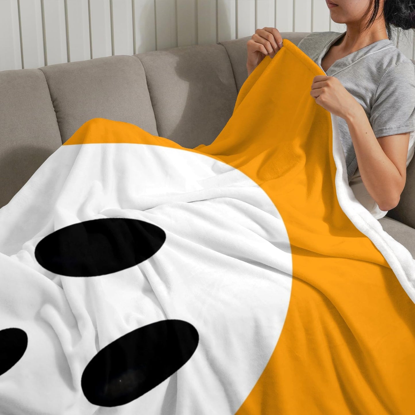 Ghost Throw Blanket Halloween, Personalized Blanket with Text Name, Super Soft Blankets for Couch Bed Sofa, Orange, 50" x 60"