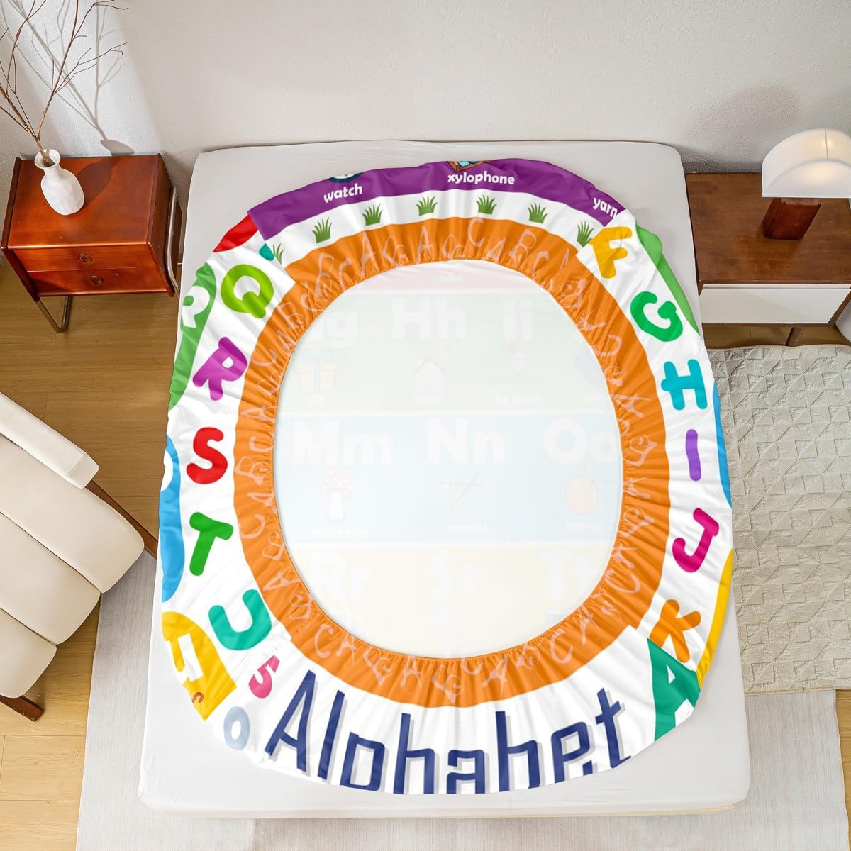 ABC Alphabet Bed Sheet Set Twin Size, Learning Alphabet Fitted Sheet Kids Toddler Educational Bedding Set Word Educational Bed Cover (1 Pillow Case and a Fitted Sheet)