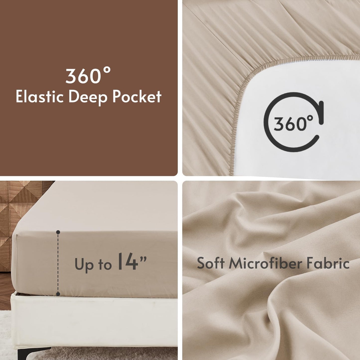 MUXHOMO 7 Pieces California King Comforter Set, Reversible Bed in a Bag Cal King Size, All Season Bedding Set with Comforter, Flat Sheet, Fitted Sheet, Pillowcases & Shams, Brown & Khaki