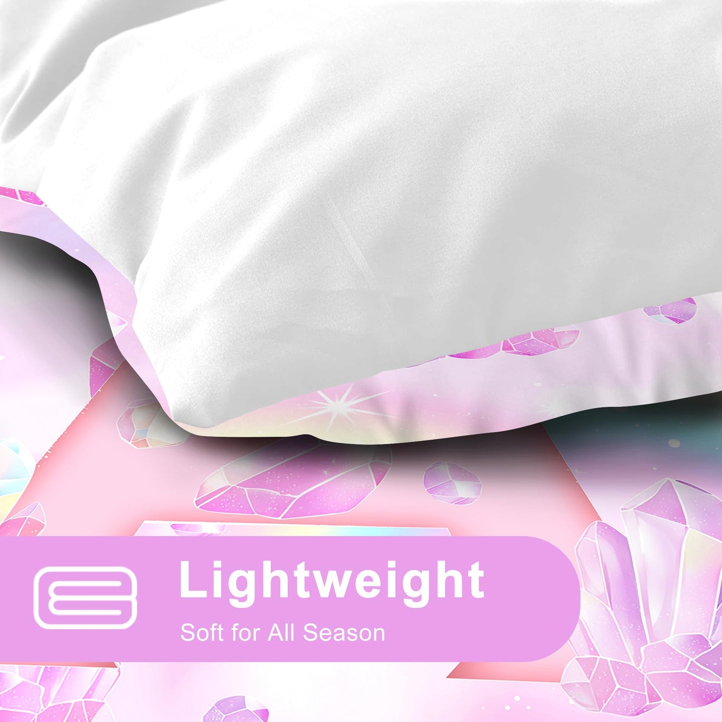 VTKON Pink Crystal Comforter Set for Kids Girls Queen Size 3 Piece Initial Letter A Bedding Set Glitter Rainbow Alphabet Bed Sets Sparkle Gemstone Bedroom Decor with 2 Pillow Cases