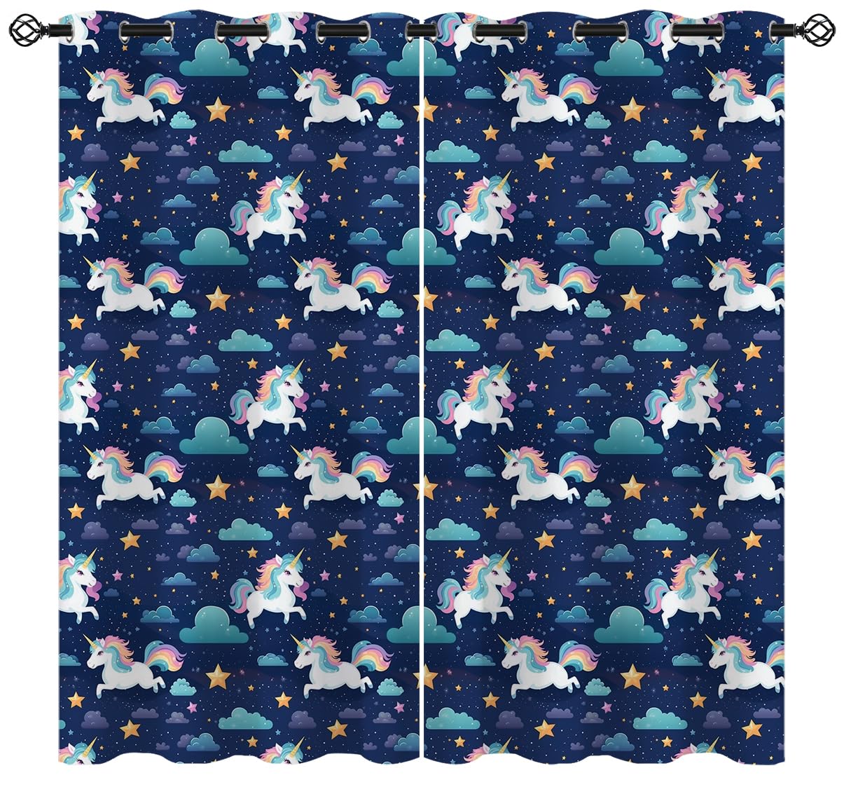 Cute Unicorn Blackout Curtains for Girls Boys Kids Home Decor, Fantasy Cartoon Unicorn Stars Clouds Grommet Thermal Insulated Drapes Darkening Window Curtain for Bedroom Living Room, 42 x 45 Inch