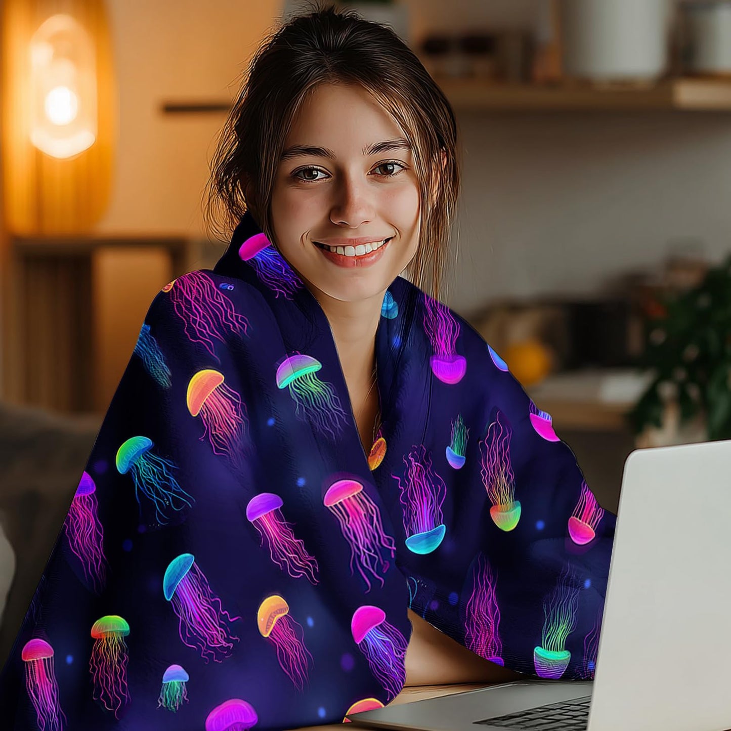 Jellyfish Blanket Jellyfish Decor Cozy Animal Throw Super Soft Plush Flannel Fleece Blanket Gift for Kids Adults Men Women Ultra Warm & Lightweight Flannel, 50"X40"