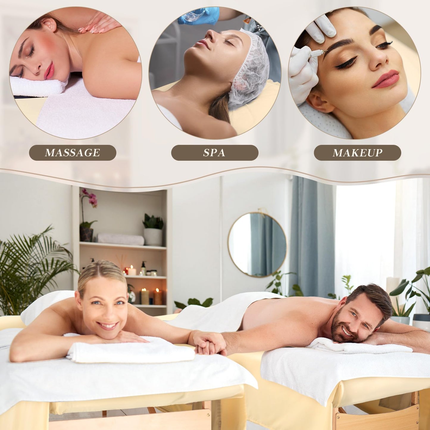 Mixweer 9 Pcs 3 Set Microfiber Massage Table Sheets Set Bulk Includes Flat Sheet, Fitted Sheet with Pocket, Face Rest Cover(Beige)