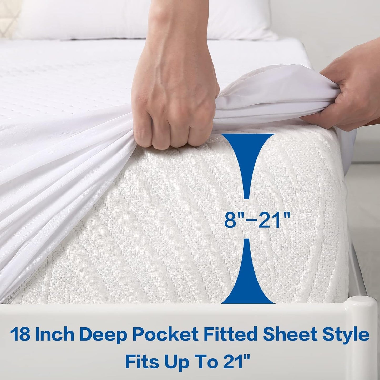 MERITLIFE Premium Waterproof King Size Mattress Protector Cooling 4D King Mattress Cover Breathable Deep Pocket Mattress Pad Machine Washable Noiseless Quiet (White,King 78"x80")