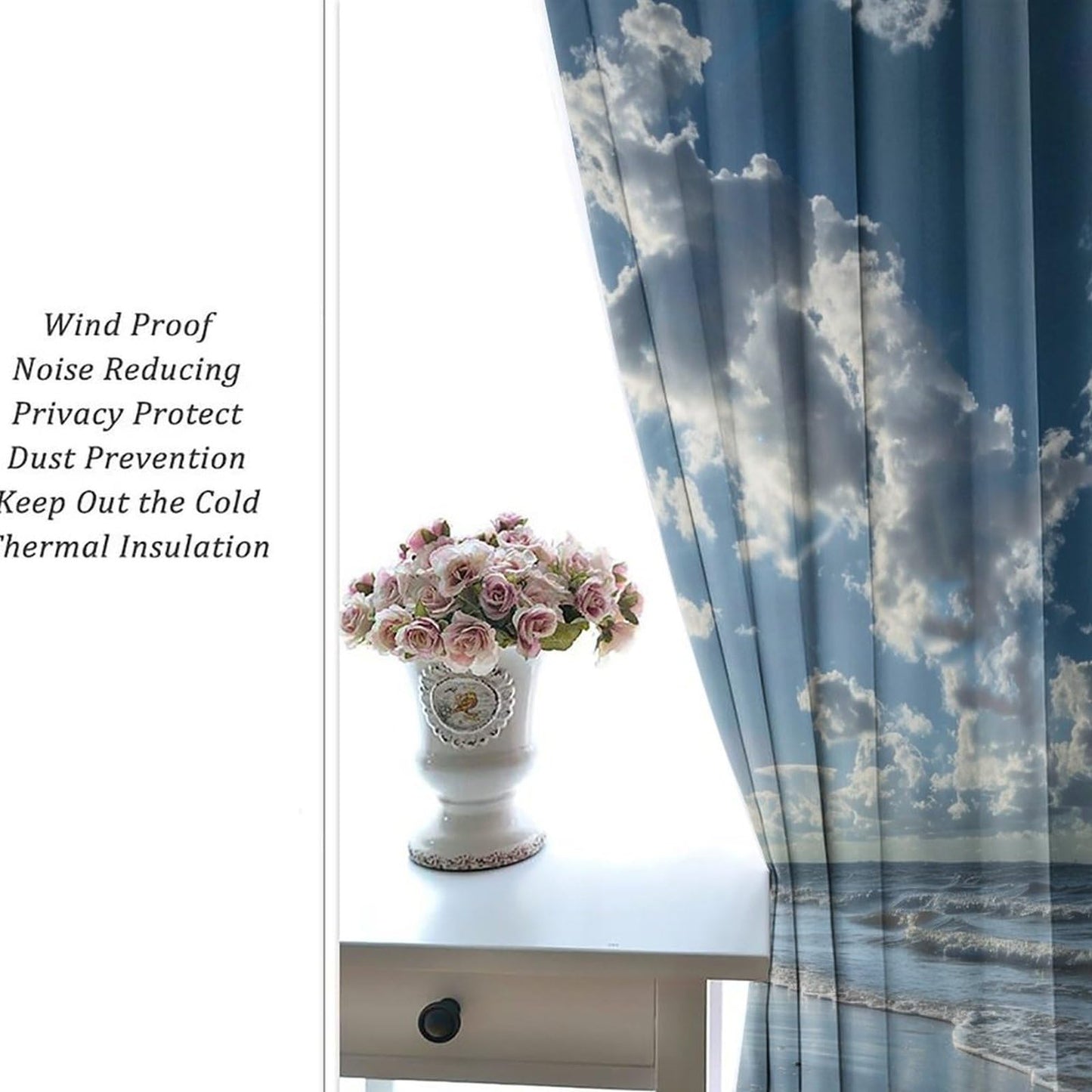 TOWINSFB Classic Ocean Sailboat Blackout Curtains for Bedroom/Living Room, Nature Sky Cloud Beach Grommet Curtains Thermal Insulated Window Drapes, 2 Panels, Each 21W x 63L