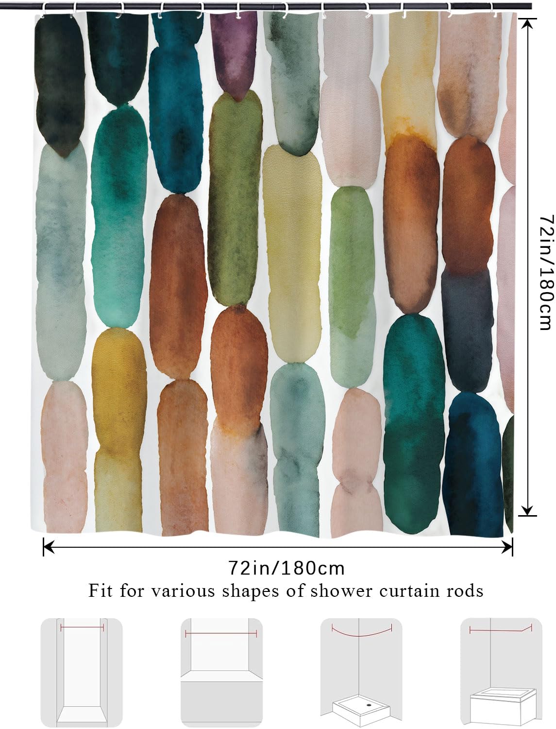 Yuphive Colorful Mid Century Modern Shower Curtain, Boho Abstract Geometric Retro Art Shower Curtains for Bathroom, Rainbow Unique Cute Pattern Polyester Fabric Bathroom Set 12 Hooks 72X72IN