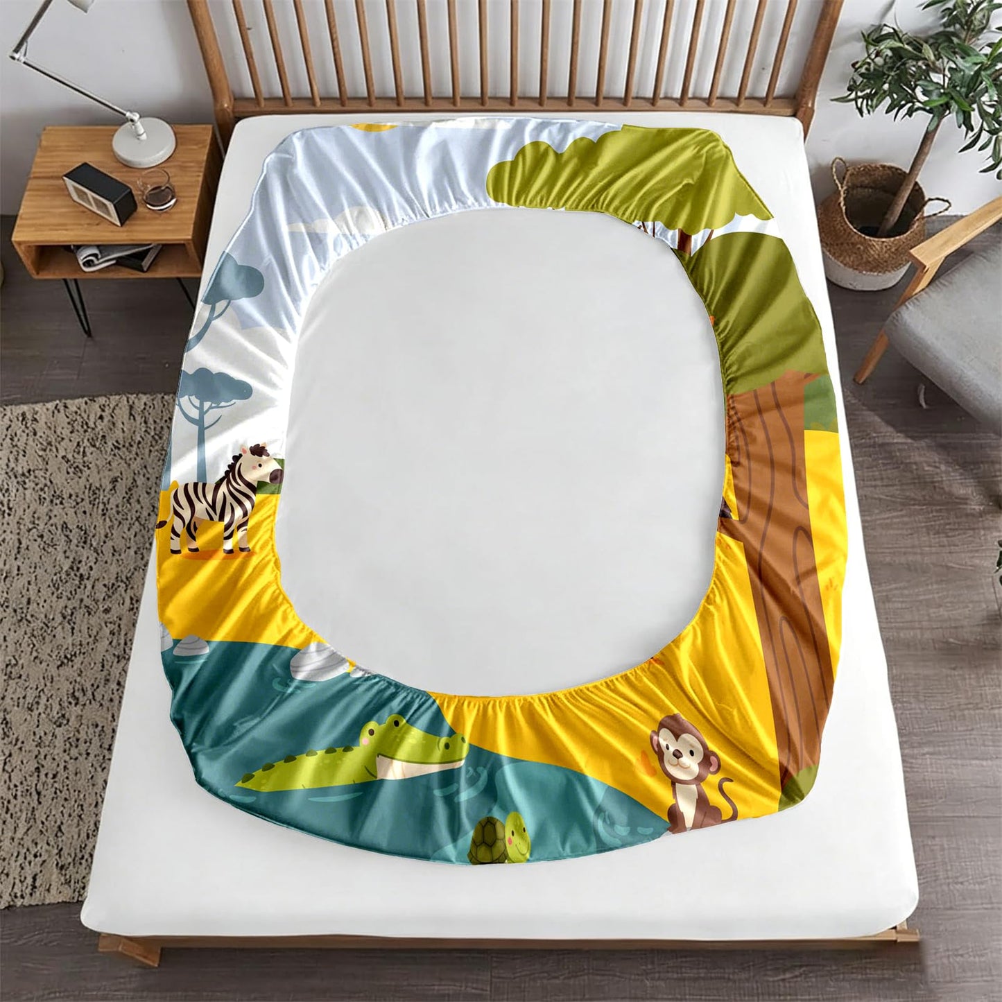 MUSOLEI Cute Animal Fitted Sheets Twin Animal Sheets Set Girls Sheet Set Jungle Sheet Deer Bedsheet Fox BedSheet Rabbit bedsheets for Kids (Twin)