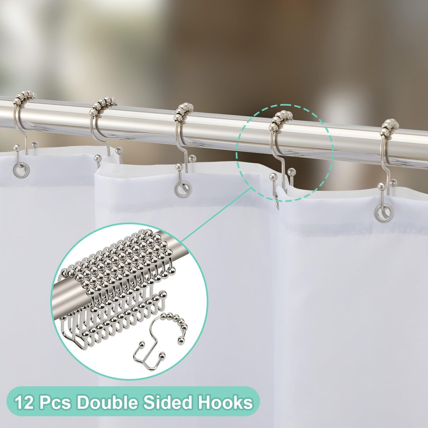 ORTIGIA 3 in 1 Waterproof Shower Curtain and Clear PEVA Liner Set with 12 Double Sided Metal Hooks, Blue Misty Forest Tree Shower Curtains for Bathroom - 72 Wx72 L
