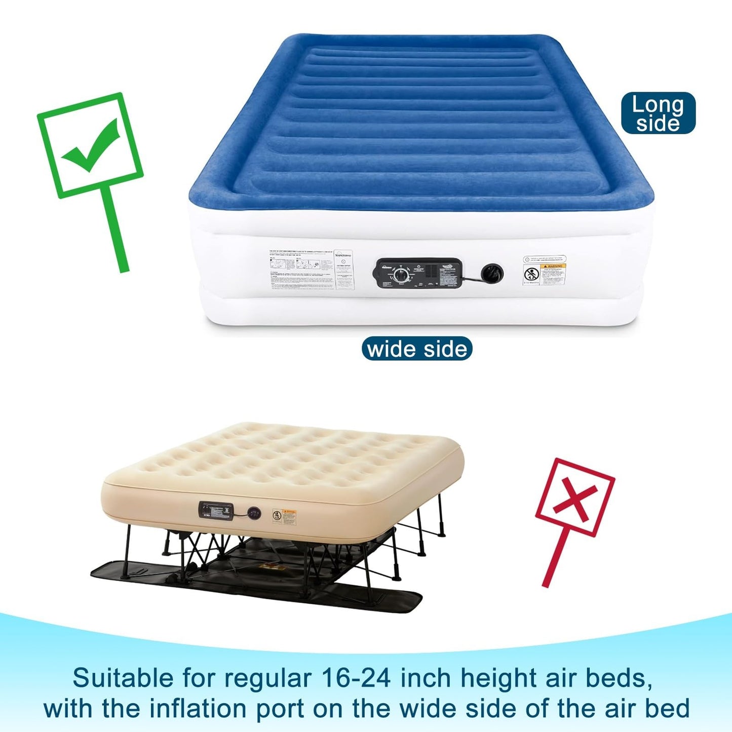 Queen Air Bed Mattress Pad with 15-24 Inch Deep Pockets - Waterproof Protector for Warm Sleep & Cold Air Insulation,Perfect for Camping, Guest Bed, Pets & Overnight Visitors-Gray