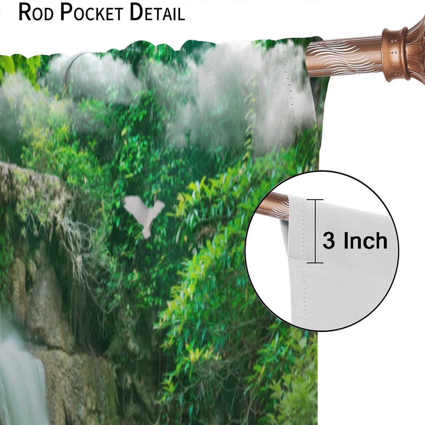 Waterfall Deocr Curtain, Japanese Style Waterfall Mountain Cloud Boat Flower Dreamy Scenes Home Decor Windows Rod Pocket Curtain for Living Room Nursery Boys Girls Bedroom Window Drapes 42" Wx45 L