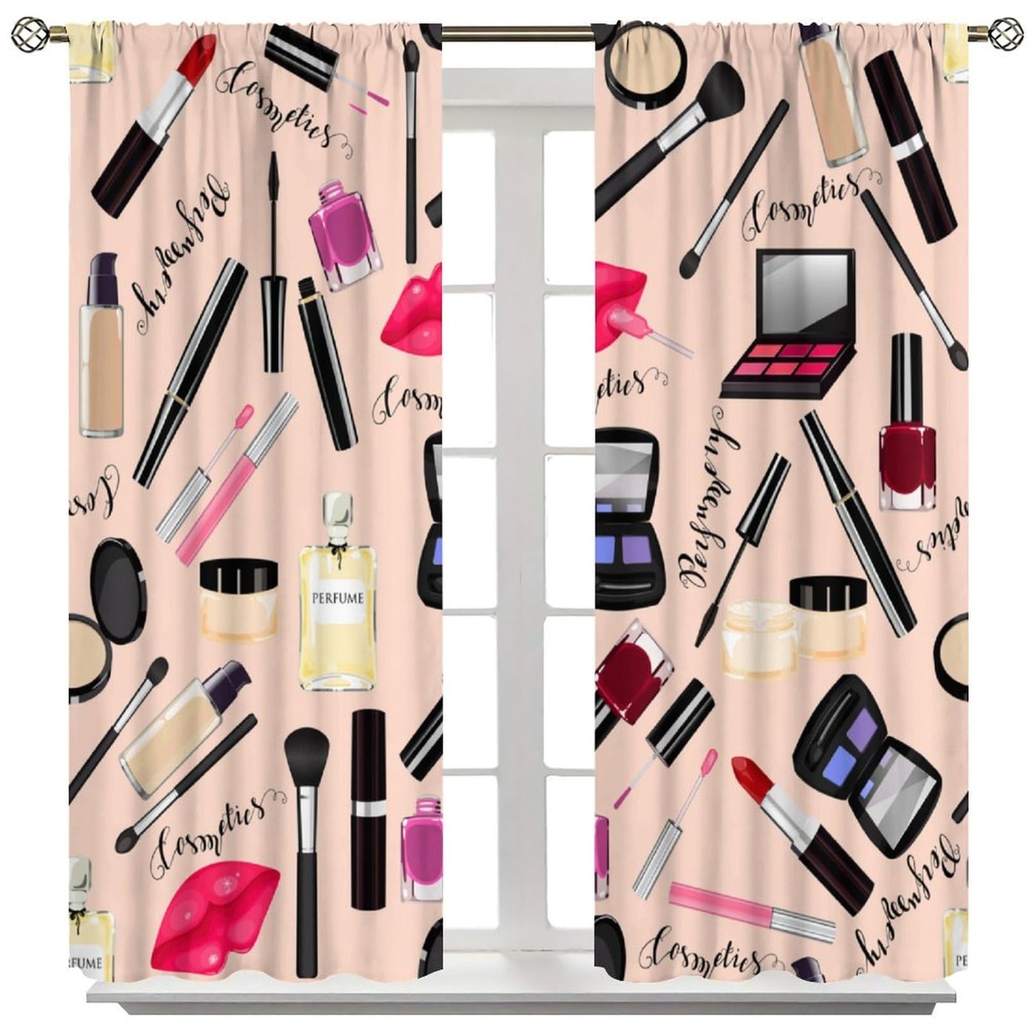 Nanacur Fashion Makeup Curtains, Women Girls Cosmetic Lipstick Red Lip Sweet Romantic Window Treatments Drapes, for Living Room Bedroom 42" W X 45" L (Decorative)