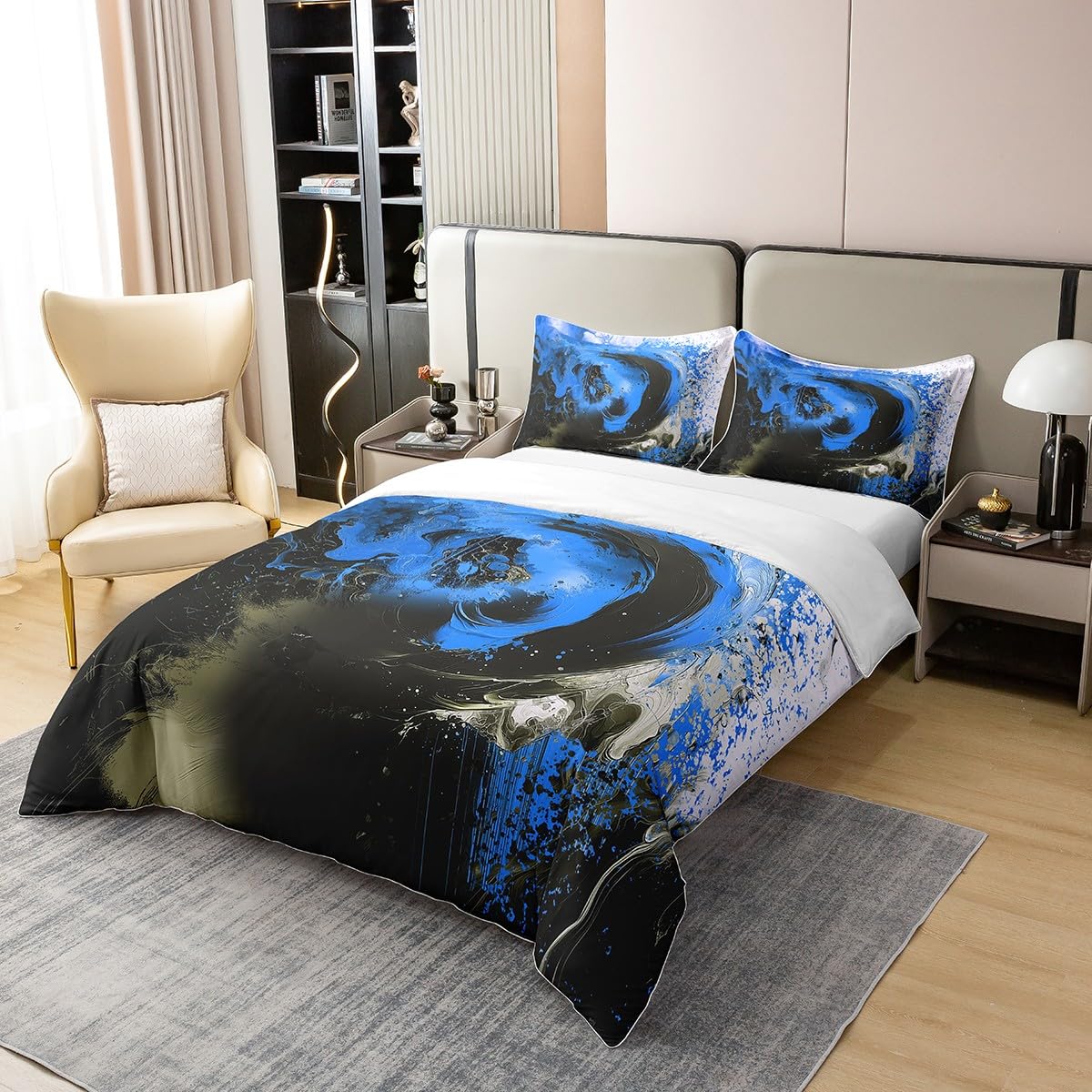 jejeloiu Steel Blue Duvet Cover 100% Cotton King Size Kids Abstract Geometric Comforter Cover for Boys Girls Teens Modern Art Bedding Set Breathable Soft Room Decor