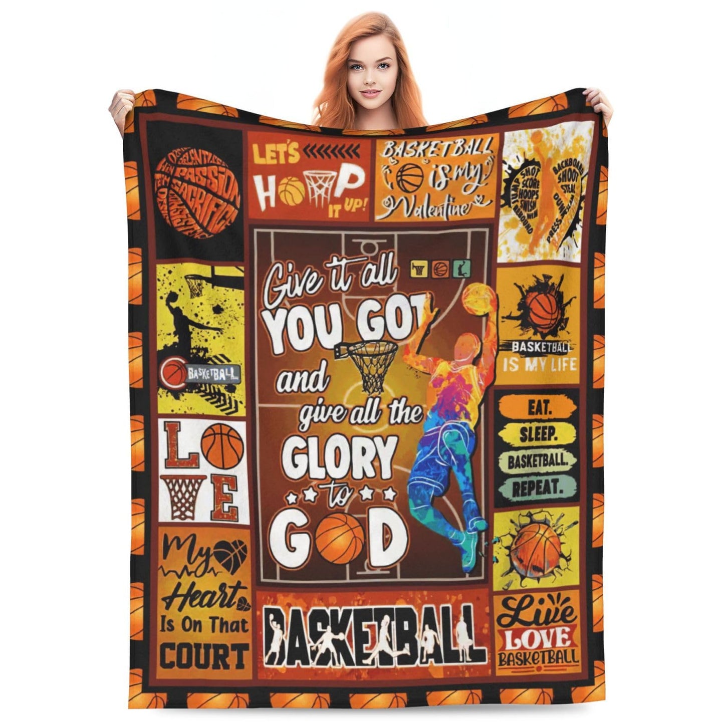 SweetFox Basketball Blanket Basketball Sports Decor Throw Blanket, Gifts for Girls Boys Lovers Super Warm Soft Plush Lightweight Fleece Flannel Bedding Blankets for Kids Adults Women Men 50"X40"