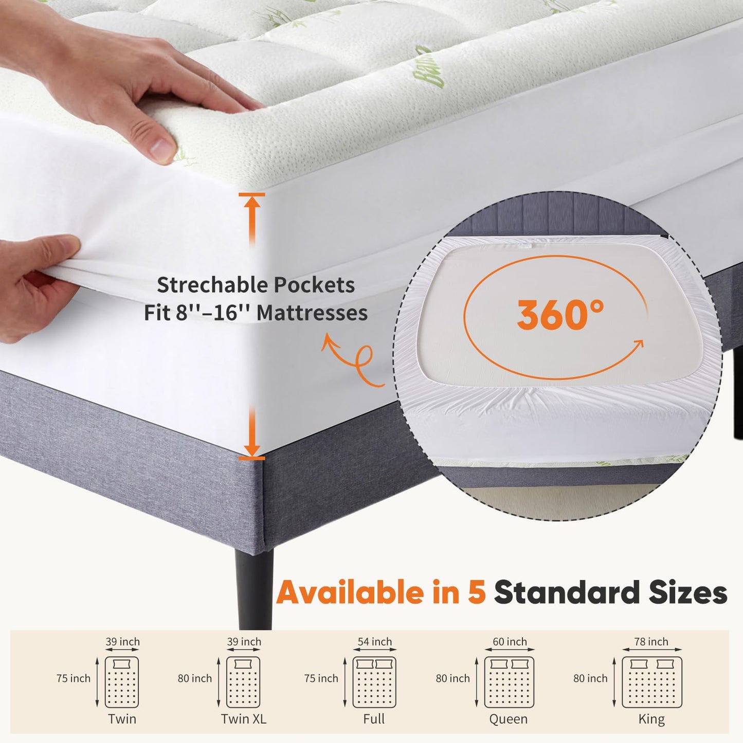 Sweetcrispy Ultra Soft Mattress Topper Twin Size - Viscose Made from Bamboo Pillow Top Mattress Pad for Breathable Cooling & Back Pain Relief, Deep Pocket Comfort Bed Topper, Green