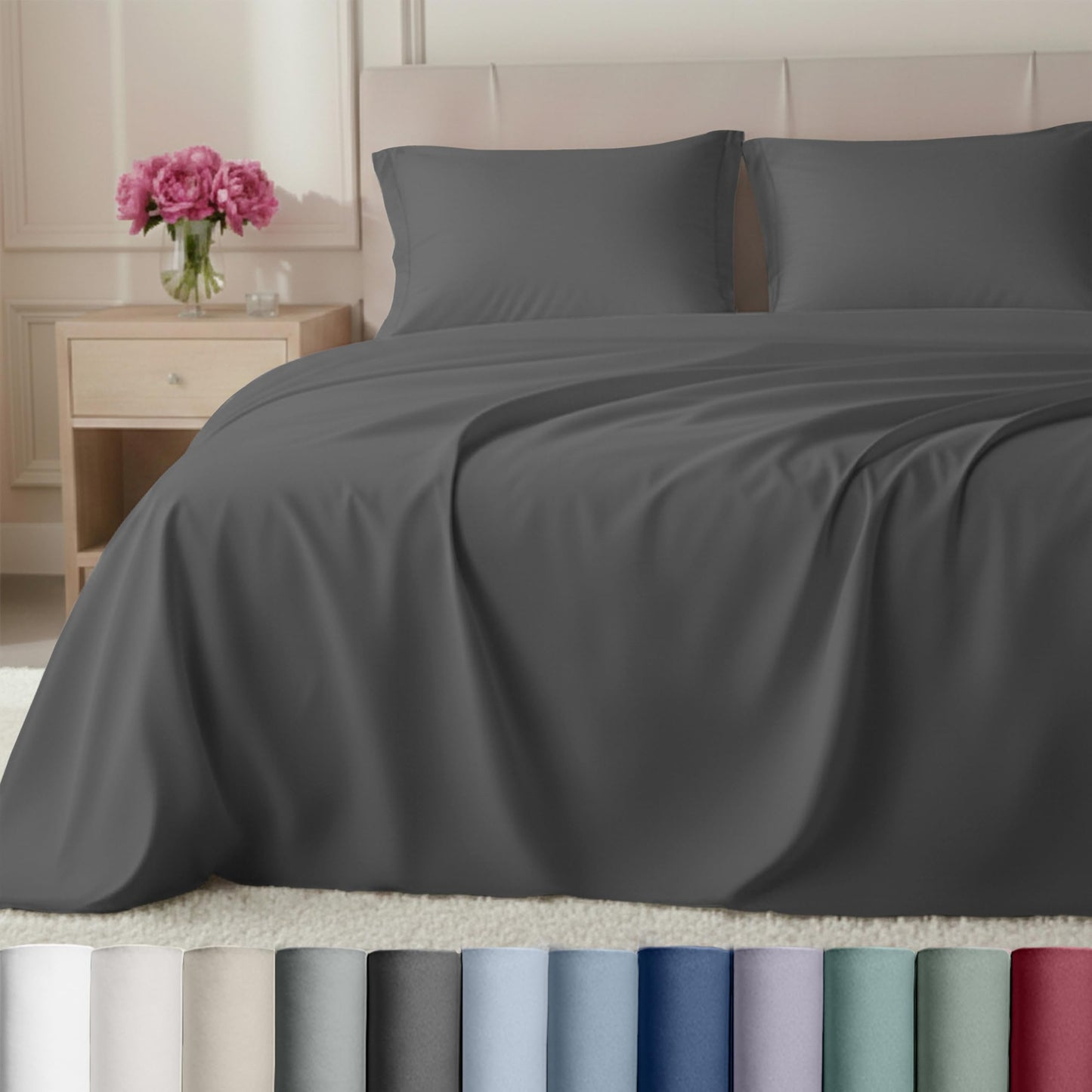 California Design Den Luxury 100% Cotton Sheets King Size Sheet Set - Buttery Soft 800 Thread Count Sateen, Deep Pocket Bedding Set - Grey