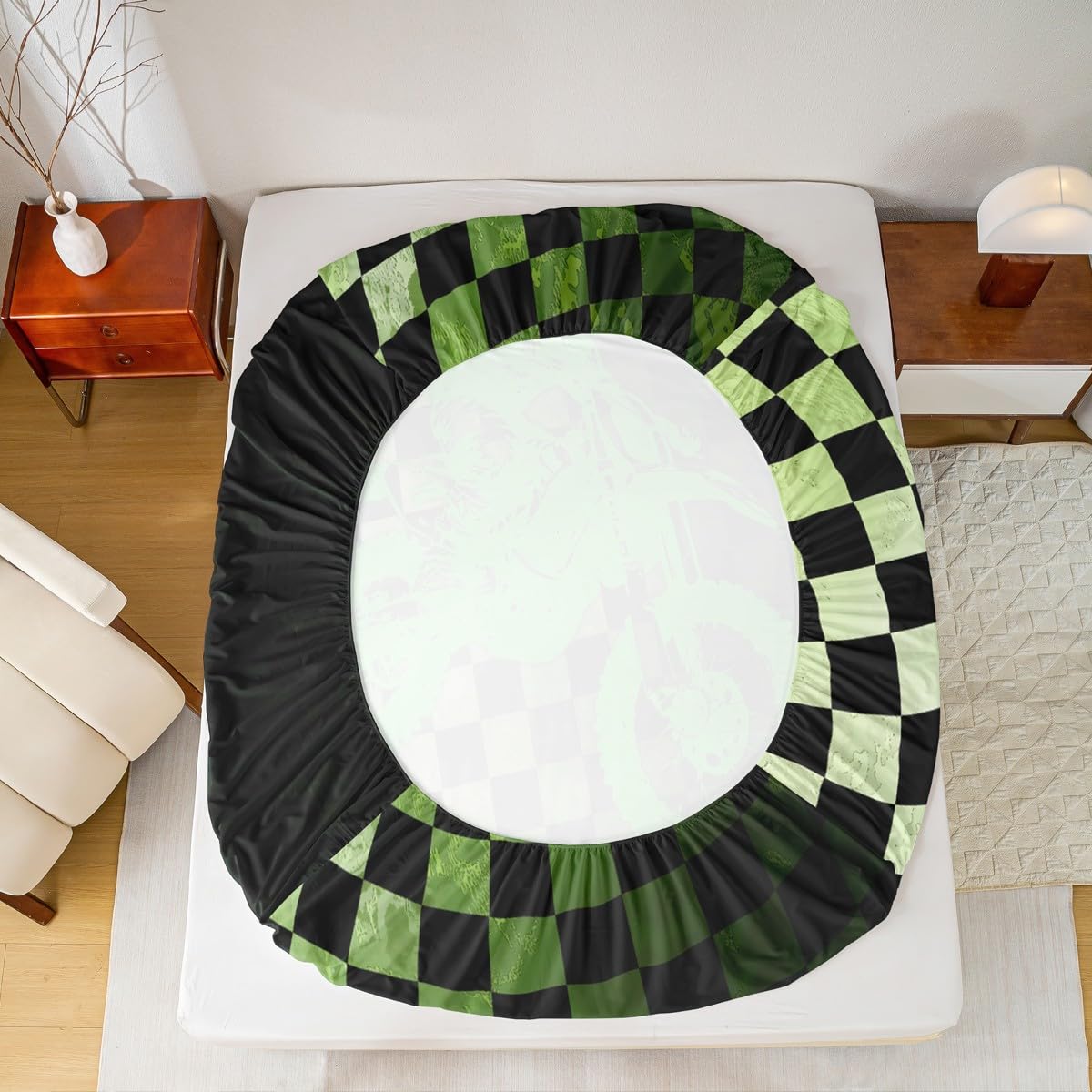 Boys Dirt Bike Bed Sheets,Motocross Rider Queen Sheet Set,Black and White Buffalo Plaid Sheets,Cool Sport Car Flat Sheet Fluorescent Green Motorcycle Fitted Sheet for Kids Teens Bedroom Decor…