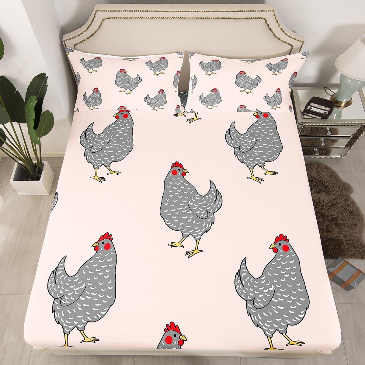 Erosebridal Rustic Chicken Sheet Set for Kids Boys Girls,Watercolor Rooster Bed Sheets Full,Farmhouse Animal Bedding Set,Country Wild Animal Fitted Sheet + Top Sheet Microfiber + 2 Pillowcases