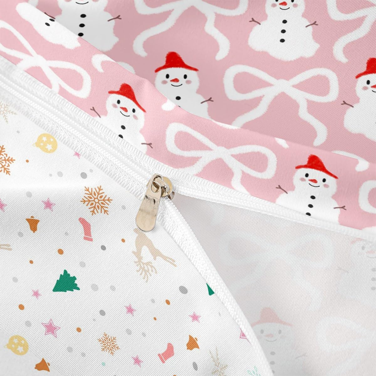 Xmas Snowman Bedding Sets Twin Size,Cartoon Bow Print Duvet Cover Set 2Pcs for Kids Girls Boys Adult Room Decor,Santa's Hat Snowman Comforter Cover Pink Christmas Quilt Cover,1 Pillowcase